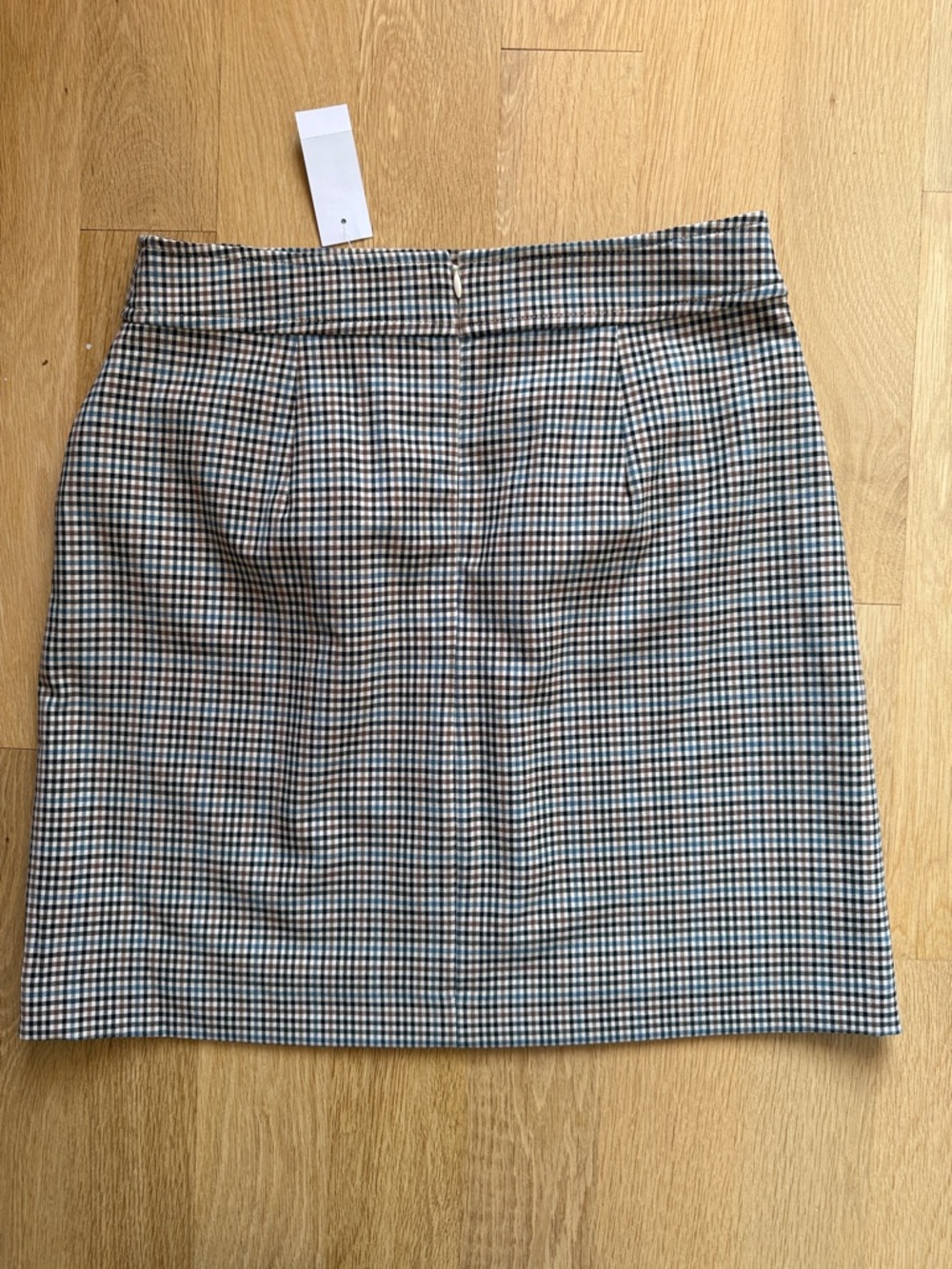 LOFT Mini Skirt in Black and Tan Houndstooth with Gold Buttons